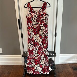 Sleeveless Red and Black Patterned Maxi Dress